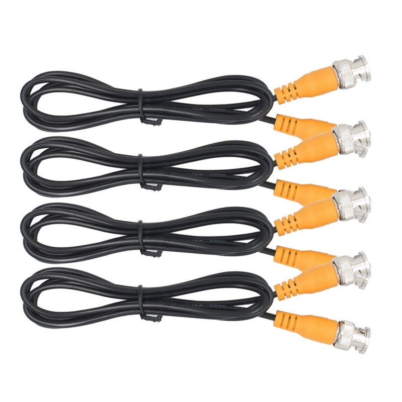ANVISION 4-Pack Black 1m 3.3ft BNC Male to BNC Male Jumper Cable with Yellow Connector for CCTV DVR to TV System - Image 1